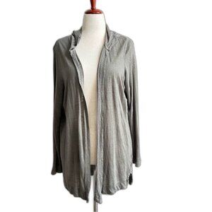 Cynthia Rowley Womens Plus Gray 1X Sweater Top Cardigan Open Linen Knit Hooded